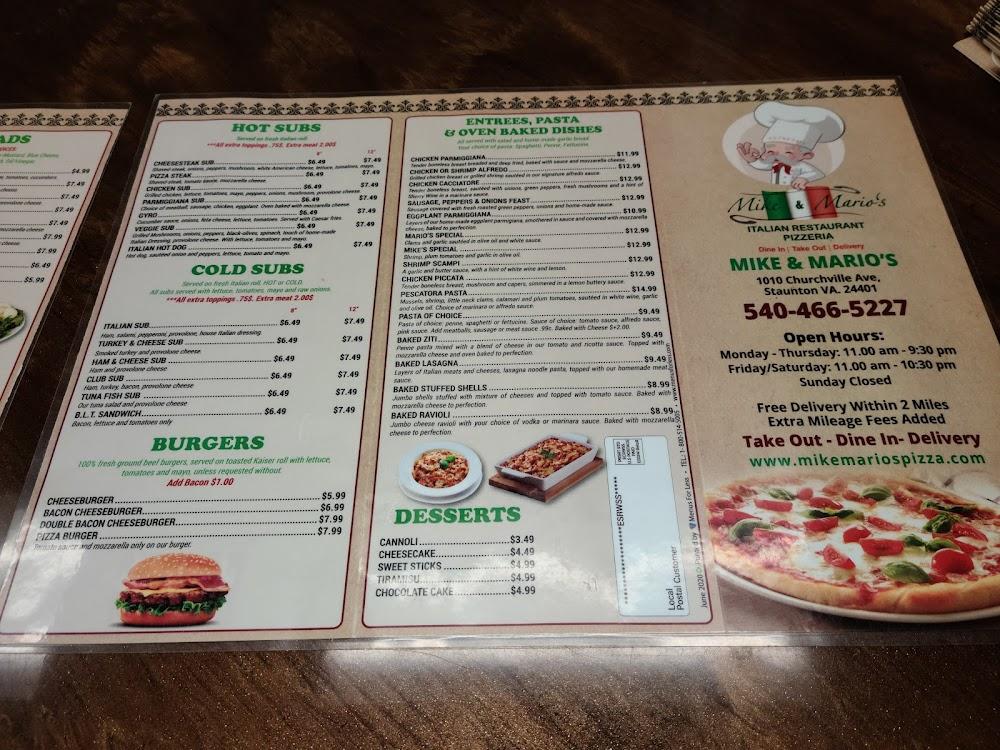 MIKE & MARIO'S ITALIAN RESTAURANT Menu image 3